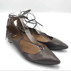 AQUAZZURA Christy Flat Pointed Toe Ballet Strappy Brown Taupe Lace Up 40 Women10